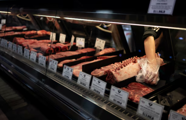 A case of meat is pictured at a butcher shop at Reading Terminal Market after the inflation rate hit a 40-year high in January, in Philadelphia, Pennsylvania, US, February 19, 2022.